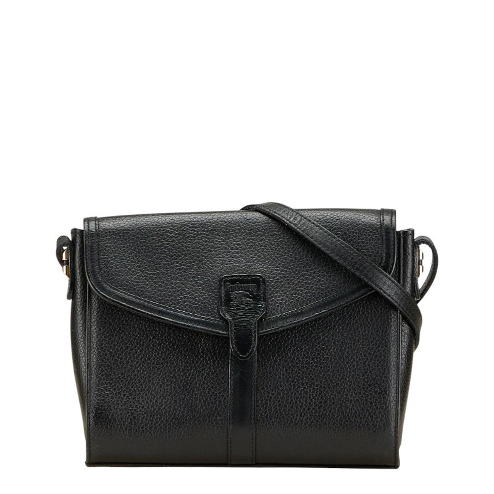 Burberry Nova Check Shadow Black Horse Shoulder Bag Black Leather